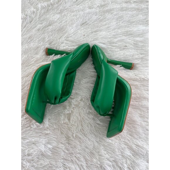 PrettyLittleThing Green Bow Detail Square Toe Heeled Mules Womens Size 7 - Picture 5 of 9